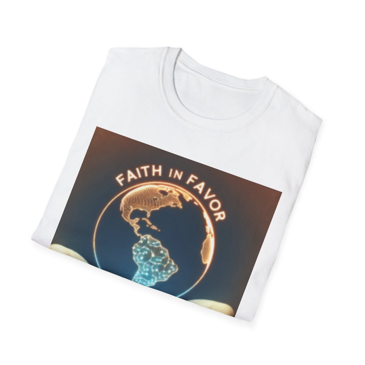 Faith In Favor T-Shirt — Inspirational Christian Graphic Tee with Earth in Hands