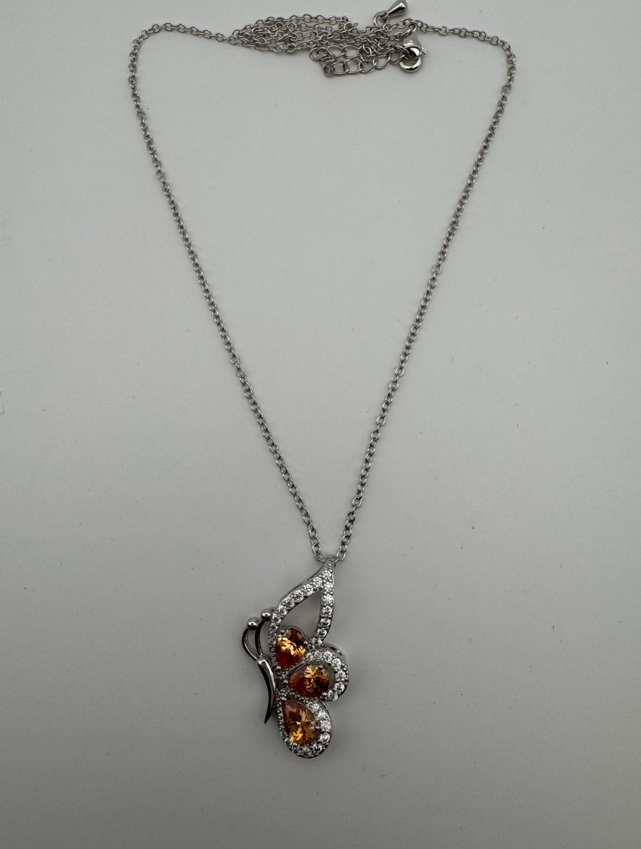 Champagne 2.8 ct CZ Rhodium Butterfly Necklace