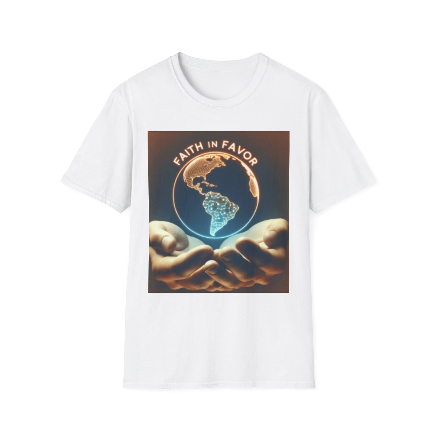 Faith In Favor T-Shirt — Inspirational Christian Graphic Tee with Earth in Hands