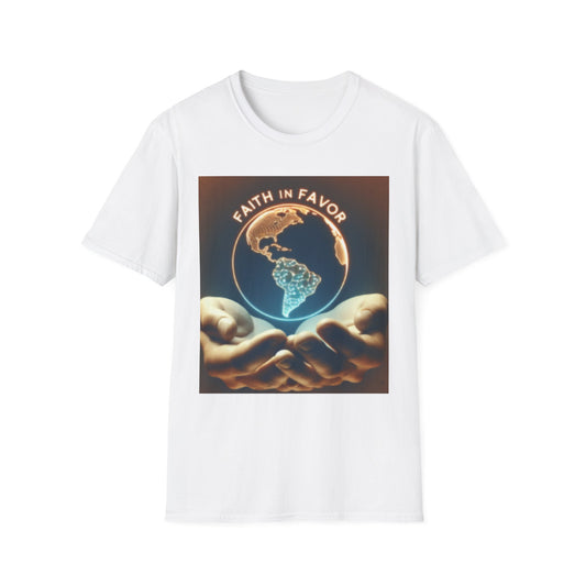 Faith In Favor T-Shirt — Inspirational Christian Graphic Tee with Earth in Hands