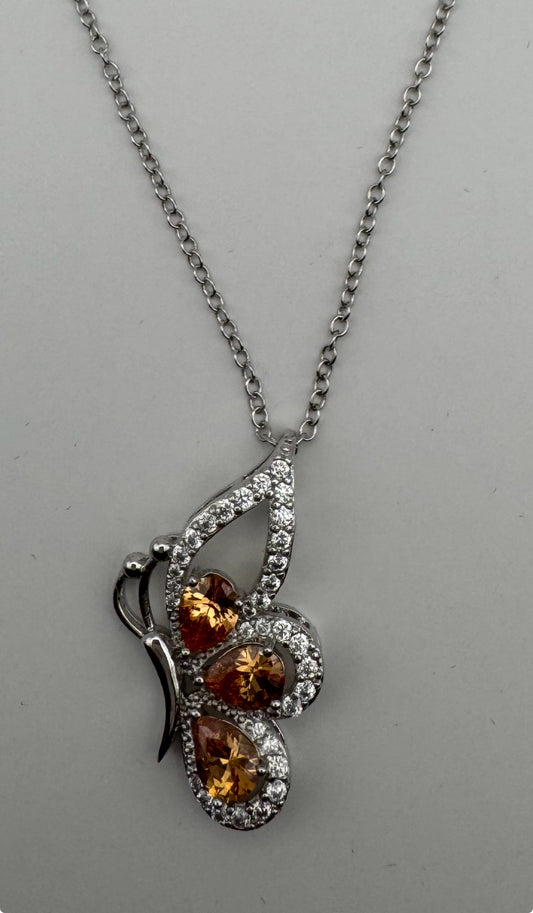 Champagne 2.8 ct CZ Rhodium Butterfly Necklace